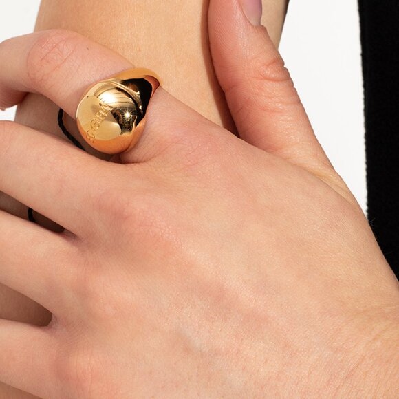 Versace Gold Color Metal Logo Engraved Statement Ring Sz 15